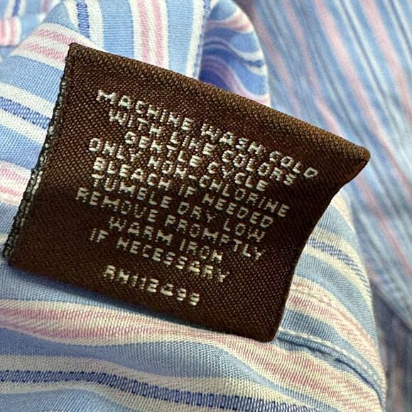 Tailorbyrd‎ Shirt Men's Large Blue Pink Striped Button Down Long Sleeve Cotton - Picture 13 of 13